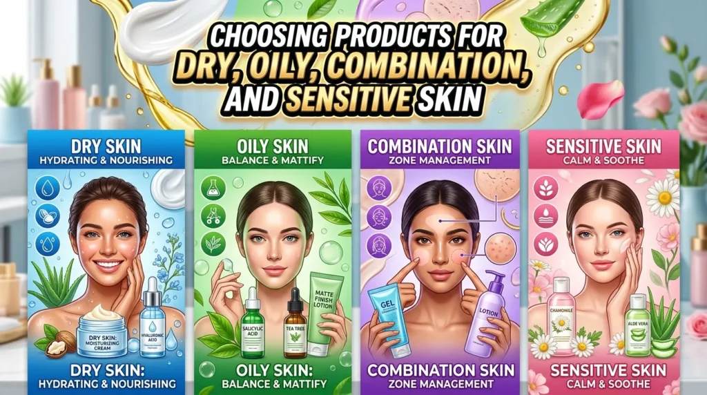 Choosing Products for Dry, Oily, Combination, and Sensitive Skin