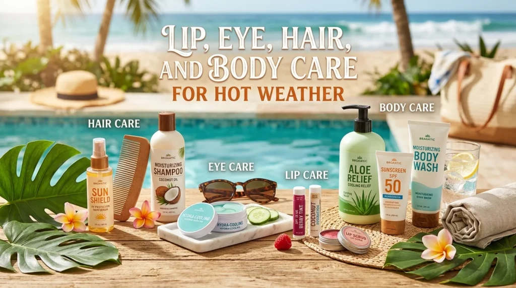 Lip, Eye, Hair, and Body Care for Hot Weather