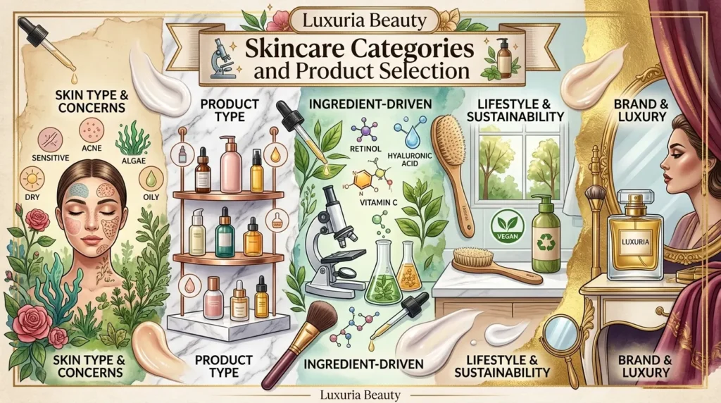 Luxuria Beauty Skincare Categories and Product Selection