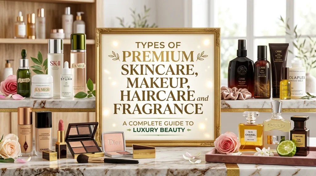 Types of Premium Skincare, Makeup, Haircare, and Fragrance